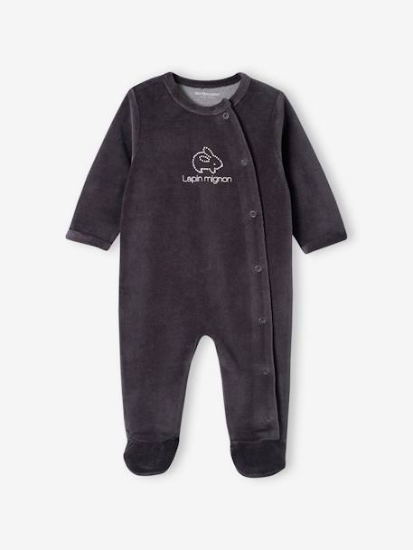 Pack of 2 Velour Sleepsuits, Front Opening, for Babies denim grey - vertbaudet enfant 