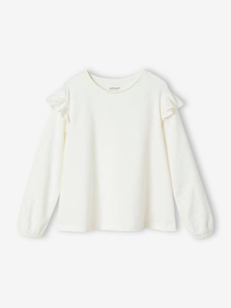 Tee-shirt blouse fille manches longues à volant personnalisable écru+rose - vertbaudet enfant 