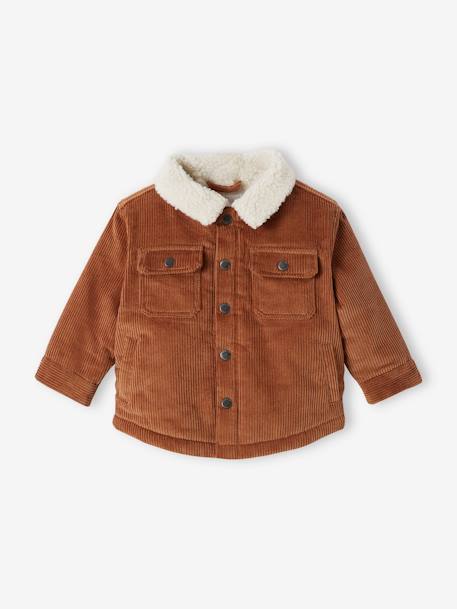 Corduroy Jacket with Faux Fur Lining, for Babies brown - vertbaudet enfant 