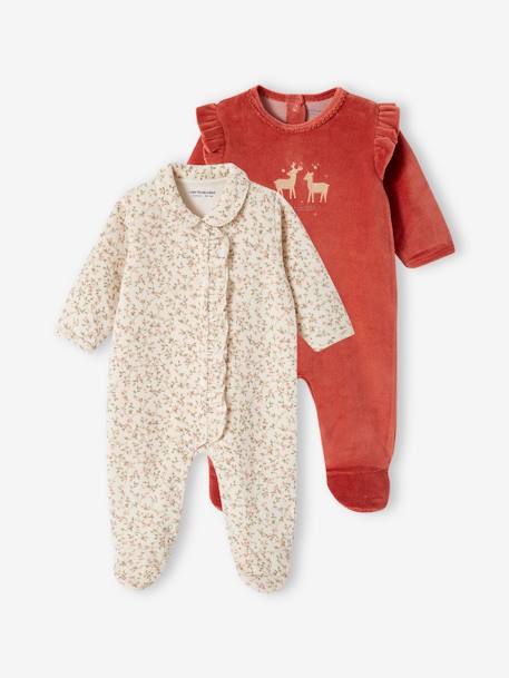 Pack of 2 Sleepsuits in Velour for Baby Girls ecru - vertbaudet enfant 