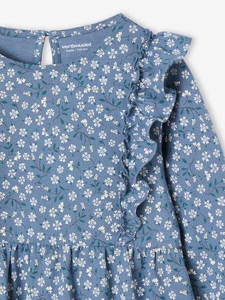 Robe imprimée fleurs fille manches volantées bleu grisé+écru+vieux rose - vertbaudet enfant 