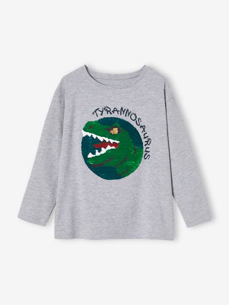 Astronaut Top with Reversible Sequins for Boys GREY DARK SOLID WITH DESIGN+marl grey - vertbaudet enfant 