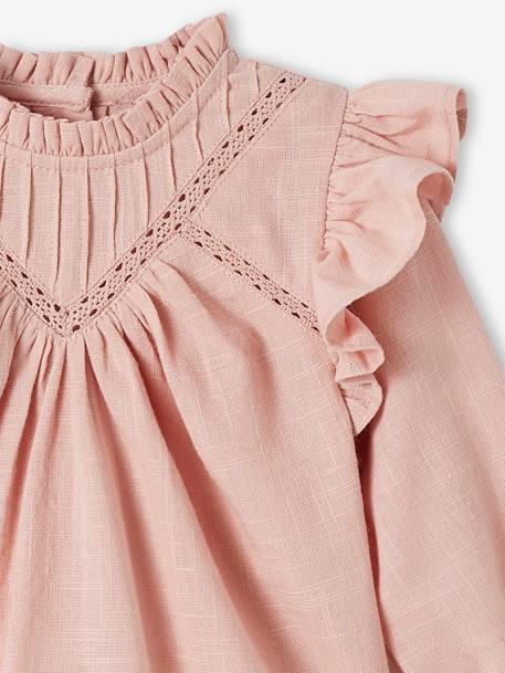 Frilly Blouse in Slub Fabric for Babies BEIGE LIGHT SOLID+rosy - vertbaudet enfant 