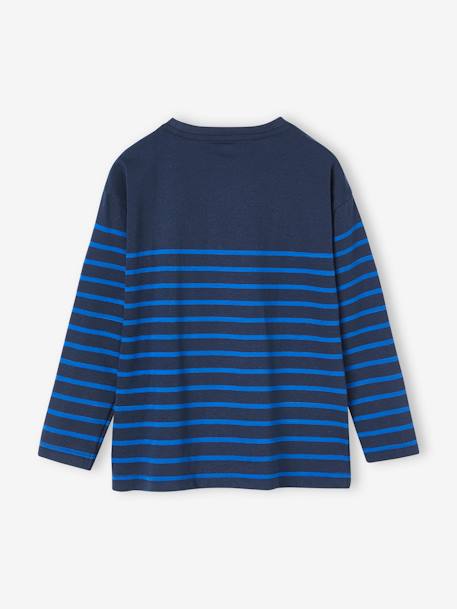 Tee-shirt marinière garçon détail flocage velours bleu nuit+encre rayé+gris moyen chiné+ivoire rayé+OCRE RAYE - vertbaudet enfant 