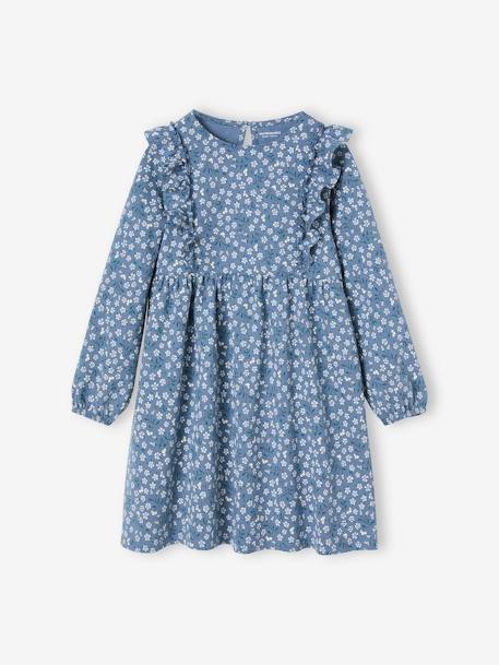 Floral Print Dress with Ruffled Sleeves for Girls grey blue+old rose - vertbaudet enfant 
