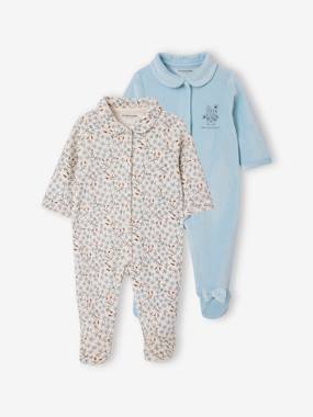 Baby-Pyjamas & Sleepsuits-Pack of 2 Velour Sleepsuits for Babies