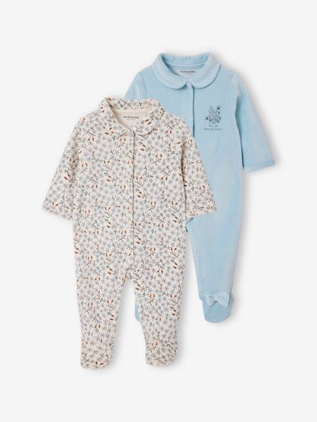Pack of 2 Velour Sleepsuits for Babies sky blue - vertbaudet enfant 