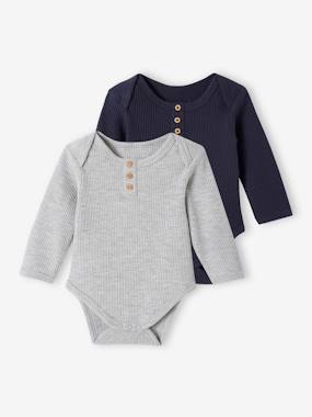 Baby-Bodysuits-Pack of 2 Long Sleeve Honeycomb Bodysuits for Babies