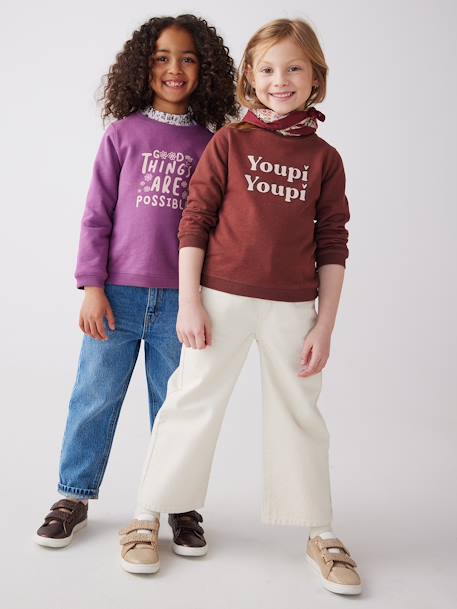 Sweatshirt with Message & Iridescent Details for Girls chocolate+Red+rosy - vertbaudet enfant 