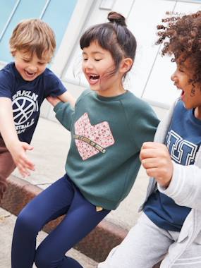 Girls-Trousers-Sports Combo: Fleece Sweatshirt + Leggings in Techno Fabric, for Girls