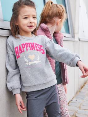 -Sports Sweatshirt "Happiness", in Bouclé Knit & Iridescent Details, for Girls