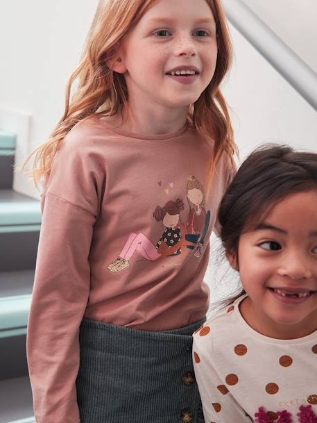 Pretty Top with Fancy Details for Girls old rose+PINK LIGHT SOLID WITH DESIGN+rose beige+WHITE LIGHT SOLID WITH DESIGN - vertbaudet enfant 