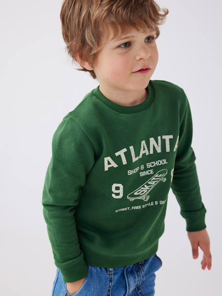 Basics Sweatshirt with Graphic Motifs for Boys green+night blue+pecan nut - vertbaudet enfant 