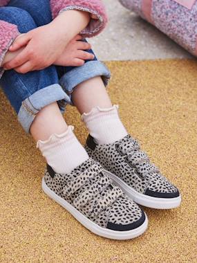 Shoes-Hook-and-Loop Trainers in Fancy Leather for Girls