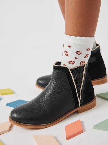 Boots enfant fille cuir zippées noir - vertbaudet enfant 