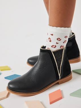 Leather Boots with Zip & Elastic, for Girls  - vertbaudet enfant