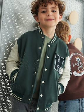College-Type Jacket in Fleece, Patch in Bouclé Knit, for Boys  - vertbaudet enfant