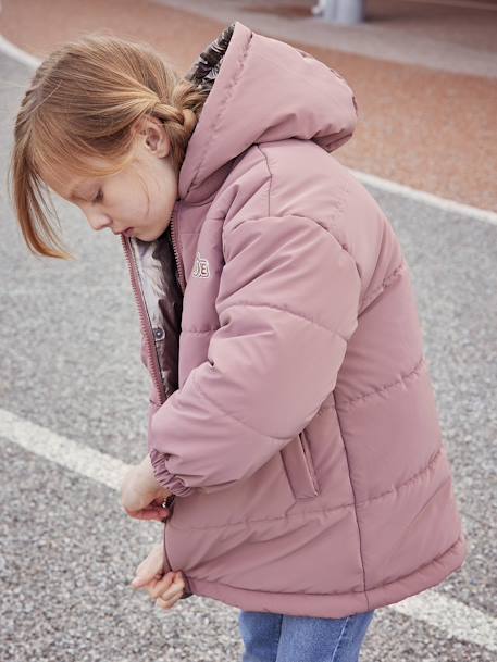 Reversible Hooded Parka, Metallised Effect of Padded, for Girls silver - vertbaudet enfant 