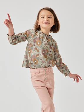 -Floral Blouse in Needlecord Fabric for Girls