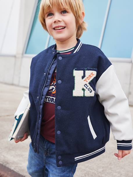 College-type Jacket with Bouclé Knit Letter for Boys navy blue - vertbaudet enfant 