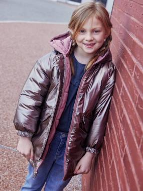 Reversible Hooded Parka, Metallised Effect of Padded, for Girls  - vertbaudet enfant