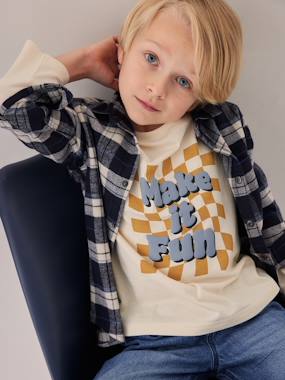 T-shirt à damier message en encre gonflante garçon  - vertbaudet enfant