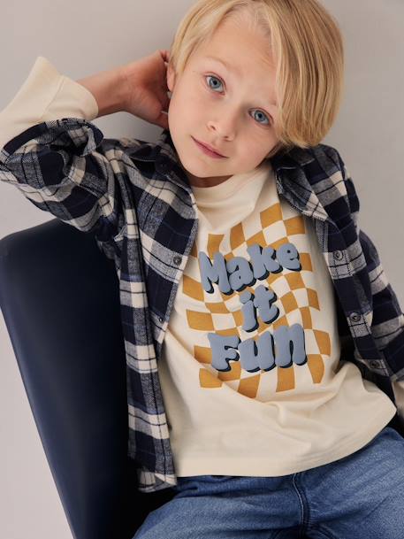 T-shirt à damier message en encre gonflante garçon écru - vertbaudet enfant 
