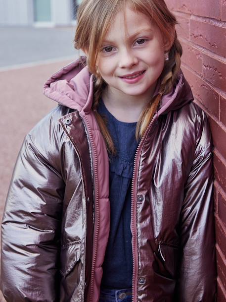 Parka à capuche réversible effet métallisé ou doudoune fille argent - vertbaudet enfant 