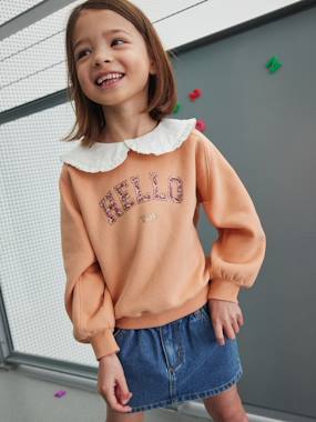 Girls-Cardigans, Jumpers & Sweatshirts-Romantic Sweatshirt with Peter Pan Collar for Girls