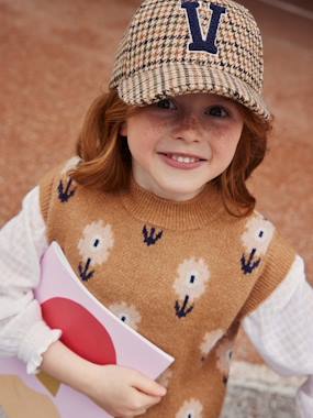 -Warm Chequered Cap for Girls