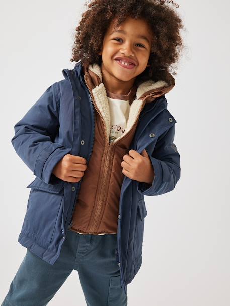 Hooded Parka with Sherpa Lining & Recycled Polyester Padding, for Boys -  green medium solid with desig, Boys