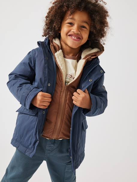 Parka garçon 3 en 1 blouson amovible kaki+lichen+Marine grisé+noix de pécan - vertbaudet enfant 