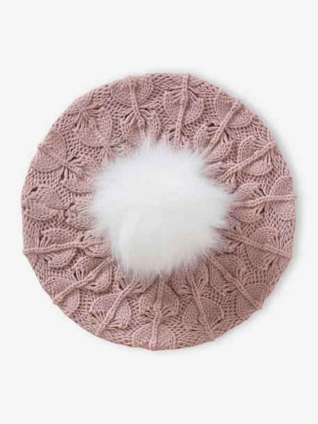 Beret + Scarf + Gloves or Mittens Set in Openwork Knit & Fancy Faux Fur for Girls rosy - vertbaudet enfant 