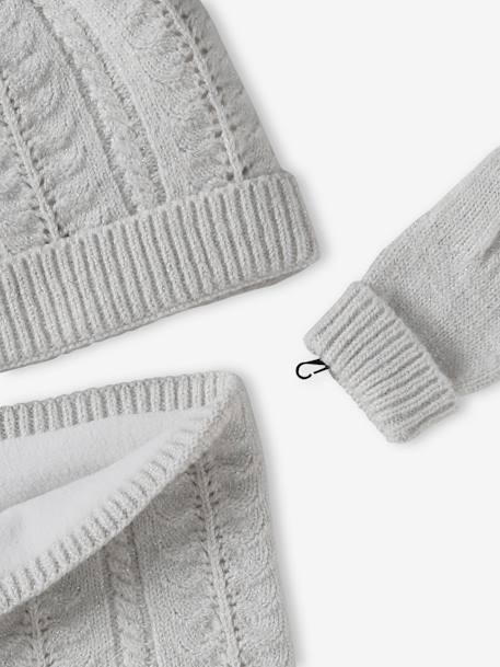Beanie + Snood + Gloves or Mittens Set in Cable Knit for Girls ecru - vertbaudet enfant 