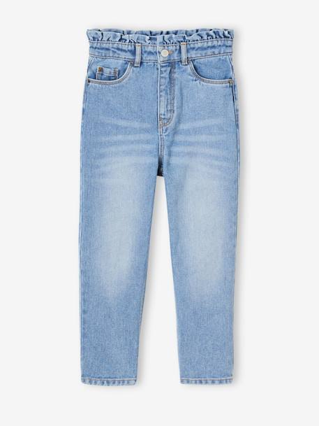 Mom Fit Jeans with Heart-Shaped Pockets on the Back, for Girls denim grey+stone - vertbaudet enfant 