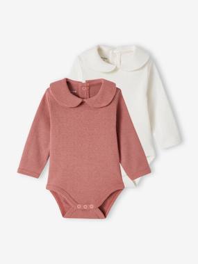 Baby-Bodysuits-Pack of 2 Long Sleeve Bodysuits in Pointelle Knit for Babies