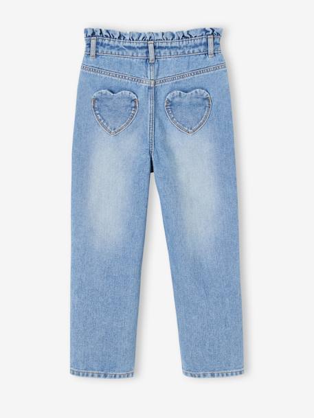 Mom Fit Jeans with Heart-Shaped Pockets on the Back, for Girls denim grey+stone - vertbaudet enfant 