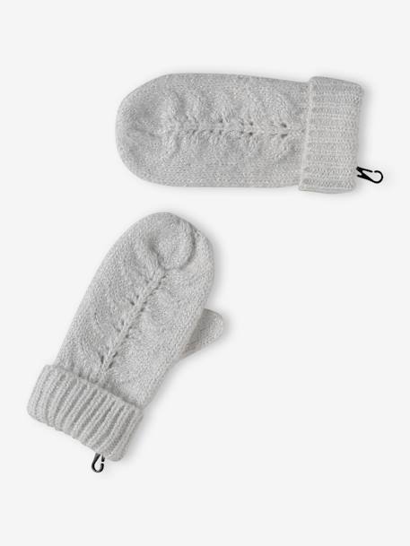 Beanie + Snood + Gloves or Mittens Set in Cable Knit for Girls ecru - vertbaudet enfant 