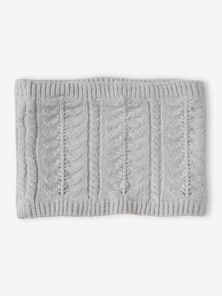 Beanie + Snood + Gloves or Mittens Set in Cable Knit for Girls ecru+mustard - vertbaudet enfant 