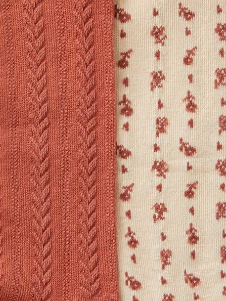 Pack of 2 Pairs of Tights, Flowers/Cable-Knit, for Baby Girls old rose - vertbaudet enfant 
