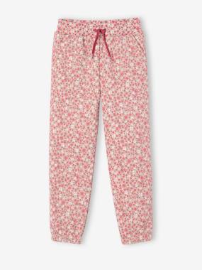 Girls-Trousers-Fleece Joggers with Floral Print for Girls