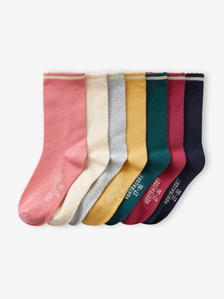Pack of 7 Pairs of Socks in Lurex for Girls apricot+old rose+rose - vertbaudet enfant 