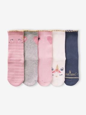 Pack of 5 Pairs of Unicorns & Hearts Socks for Girls  - vertbaudet enfant
