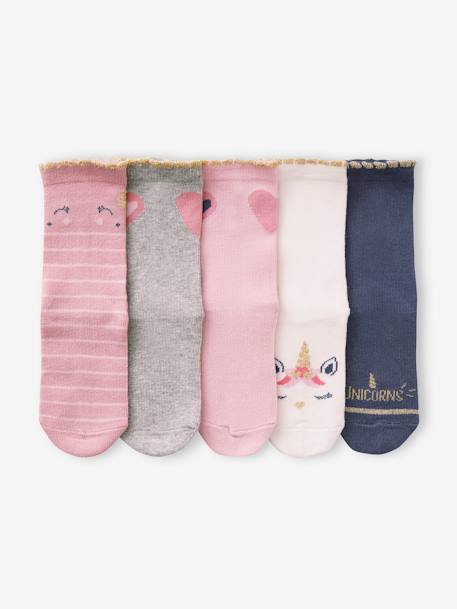 Pack of 5 Pairs of Unicorns & Hearts Socks for Girls rose - vertbaudet enfant 