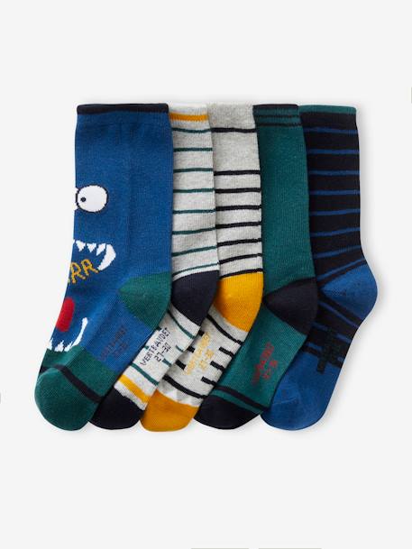 Pack of 5 Pairs of 'Monster' Socks for Boys blue - vertbaudet enfant 