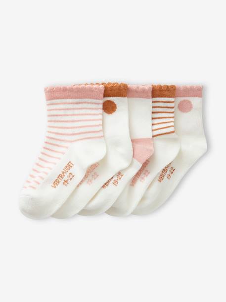 Pack of 5 Pairs of Dotted/Striped Socks for Baby Girls rust - vertbaudet enfant 