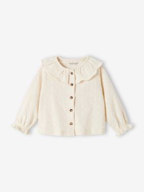 -Embroidered Top with Ruffled Collar for Babies
