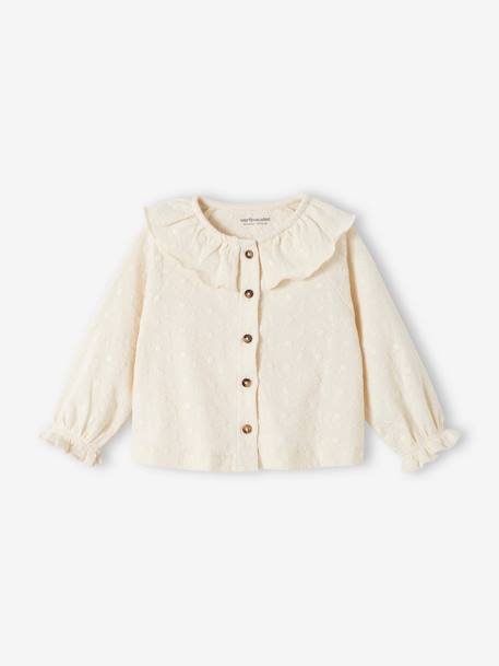 Embroidered Top with Ruffled Collar for Babies ecru - vertbaudet enfant 