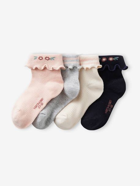 Pack of 4 Pairs of Fancy Socks for Girls ecru - vertbaudet enfant 