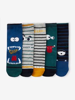 Boys-Pack of 5 Pairs of "Monster" Socks for Boys